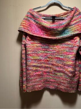 Lane Bryant Off-Shoulder Multicolor Cowl Neck Knit Sweater
